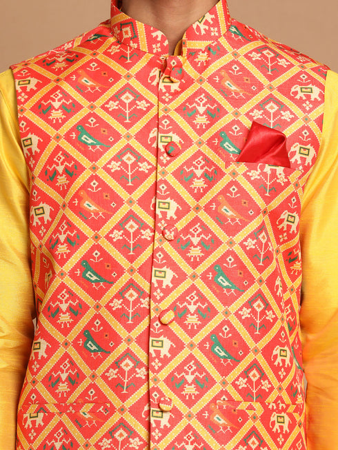 Men's Red Patola Print Nehru Jacket